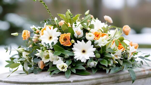floral-arrangement-displaying-white-and-orange-flowers-photo